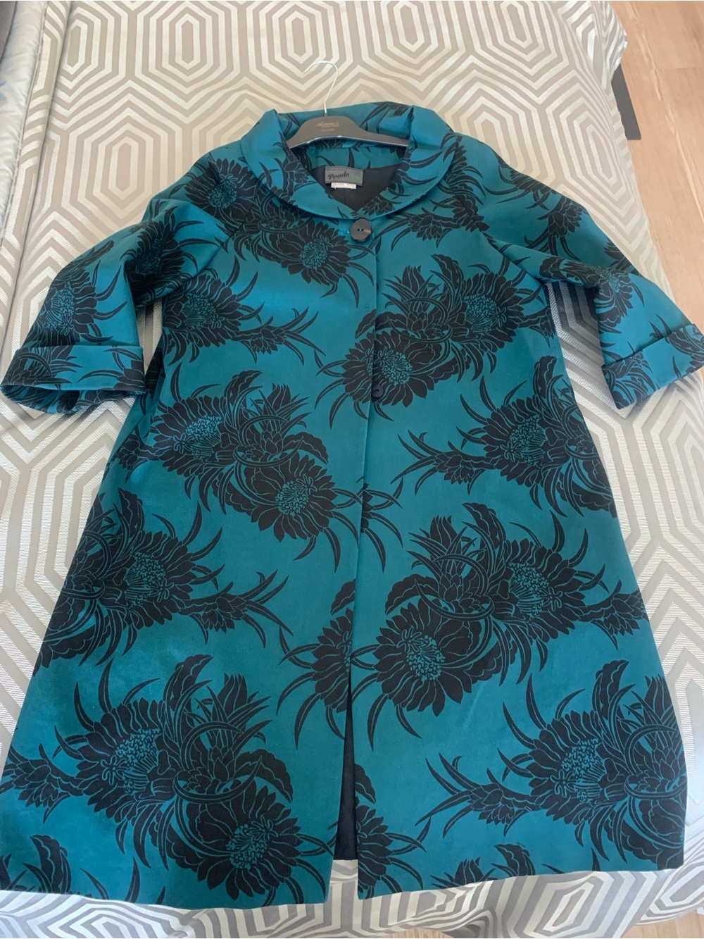 Prada Teal and Black Floral Jacket
